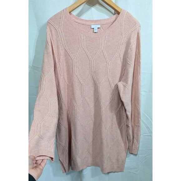 J. Jill Pink Perfect Cabled Crew-Neck Tunic Sweater Sz XL Pink Heather Preppy - Picture 3 of 7